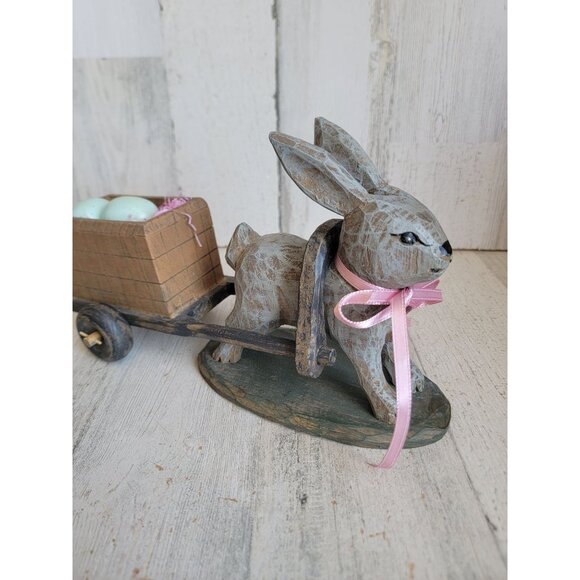 Unique wooden bunny Easter egg cart folk art vintage home decor - Picture 5 of 9